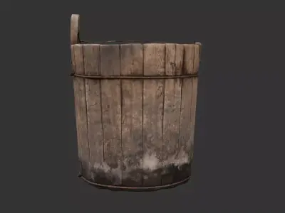 Dirty Wooden Bucket Low-poly 3D model