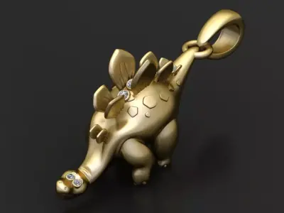 Gold dinosaur pendant 3D printable model   3D print model