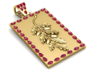 Oak Branch and Acorn Pendant 3D Printable Model 3D print model