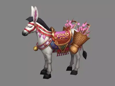 Cartoon white donkey mount - mule Low-poly 3D model