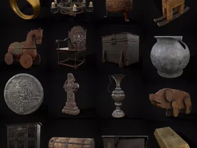 Medieval Prop Mix Forty 3D Model Collection
