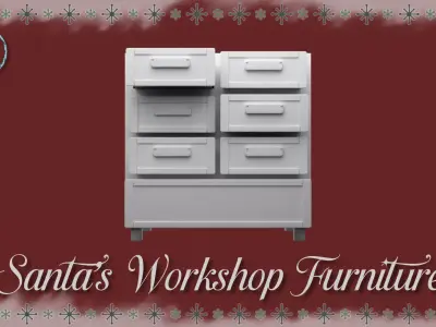 Santa Workshop Furniture Cabinets Tables Shelves and Windows 3D print model