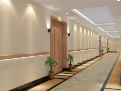 corridor hallway with walls and wooden flooring 3D model