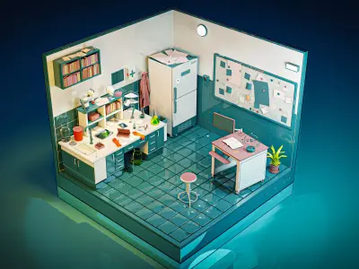 Stylized Laboratory Diorama - 3D Model-Game Ready-PBR Textures 3D model