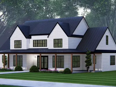 American Wooden Ranch Farmhouse Barndominium  Home Exterior 3D model
