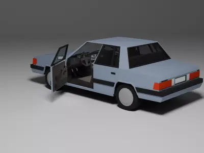 Low Poly 1980s Compact Sedan 3D Model Car15 Low-poly 3D model