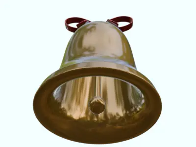 Christmas Bell 3D Model Golden Bell with Red Ribbon 3D model
