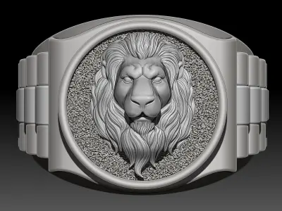 Lion tiger  watch Man Ring silver gold printable jewelry 3D print model