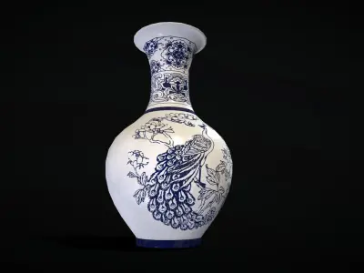 Chinese vase with firebird Low-poly 3D model