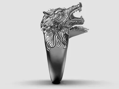 Men Ring With Angry Wolf 3D print model