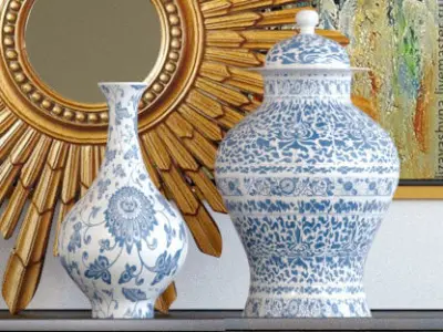 Set-146 sideboard with two lamps and mirror 3D model