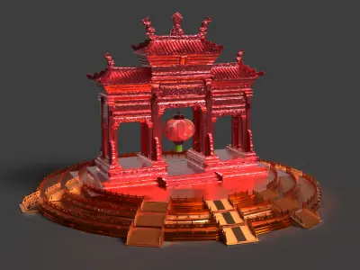 Chinese ancient archway gate  Low-poly 3D model