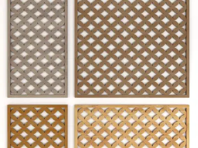 Wood Arabic Islamic pattern decorative grill screen 3D model 8