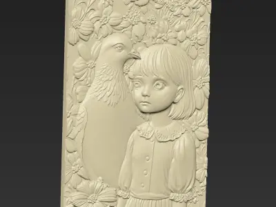 A Little Girl and Pigeon A66 3D print model