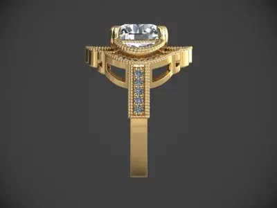 Ring Model gold engagement with diamonds 3D print model