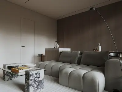 Interior scene kitchen and living room 3D model