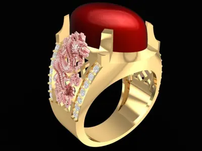 Luxury Chinese Dragon Red Gemstone Ring for Men  2453 3D print model