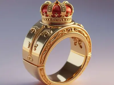Royal Sovereign Gold Ring with Crown Exquisite Luxury Design 3D print model