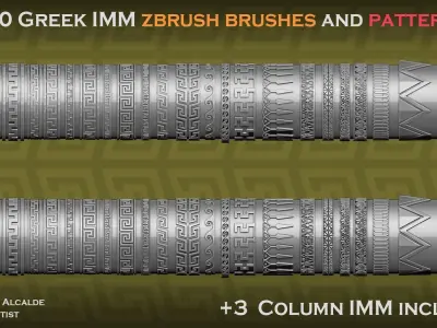 20 GREEK IMM ZBRUSH Brushes and 40 Greek Patterns 3 Columns IMMs Low-poly 3D model