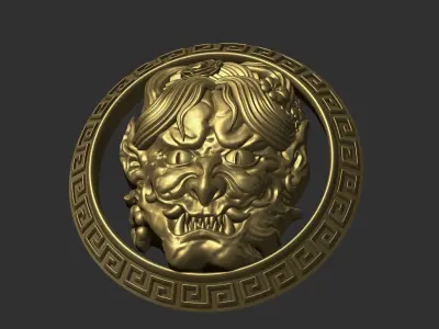 hannya ornate golden lion head 3D print model