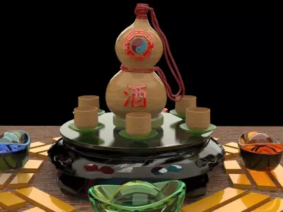 Chinese gourd wine bottle 3D model