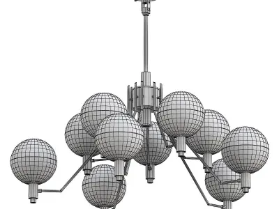 tummm modern chandelier with brass and glass globes 3D model