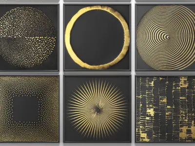 Collection of paintings with gold for walls 2 3D model