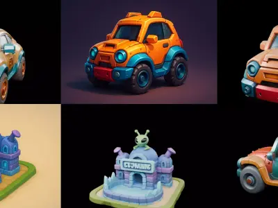 Stylized Car Advanced model bundle 9 pack 100 glb 3D model