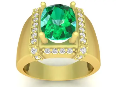 Luxury Oval Gemstone Men Ring with Side Diamonds  3428 3D print model