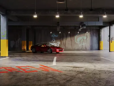 Parking garage with Ferrari sports car 3D model 3D model