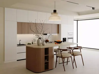 Modern Japandi Kitchen with Island 3D model