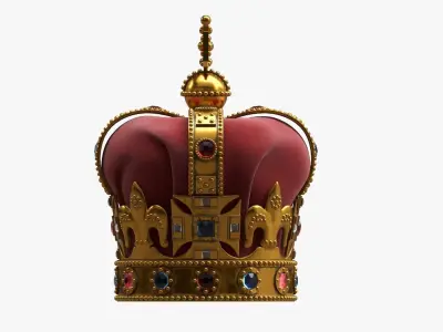 Royal crown with gems and velvet 02 3D model