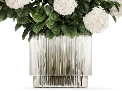 Festive Bouquet Glass Vase With White Hydrangea 581 3D model