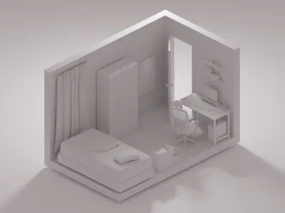 Low Poly Isometric - Bedroom Free low-poly 3D model