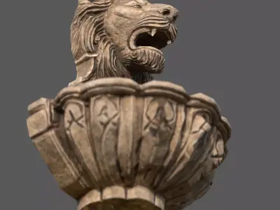 Lions Fountain Majesty  Realistic Lion Head Wall Fountain  Low-poly 3D model