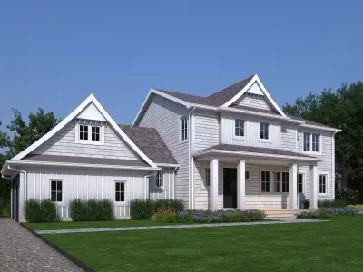 Modern American Farmhouse Exterior House 3D Model  Low-poly 3D model