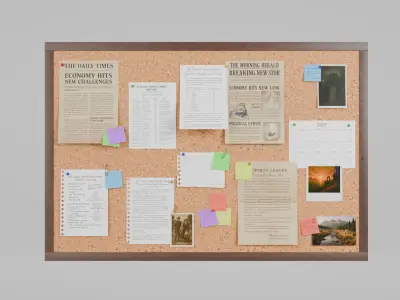 Customizable Wooden Wall Cork Board - Office Pin Notice Board Low-poly 3D model