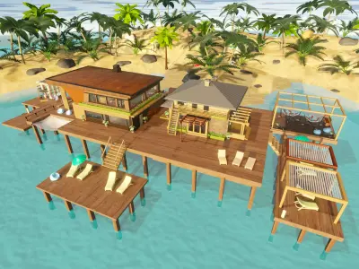  Tropical Beach Resort House 3D model