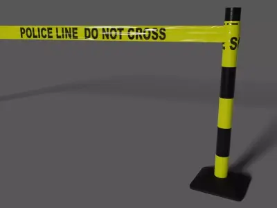 Police Line Do Not Cross Tape and Post Low-poly 3D model