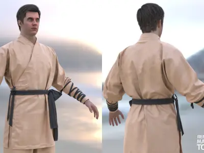 Man - Martial Uniform 2 - Modular - Rigged Low-poly 3D model