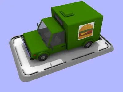 Cartoon Low Poly Food Delivery Truck Low-poly 3D model
