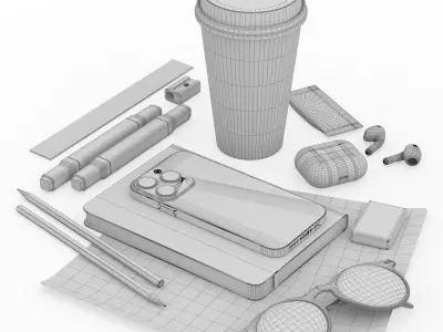 Decorative set iPhone and SketchBook 001 3D model