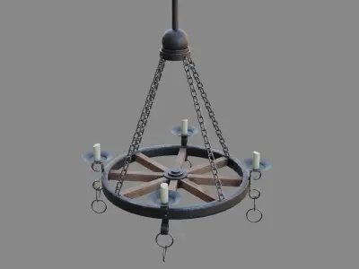 Medieval Wooden Chandelier Low-poly 3D model