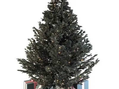 Dark christmas tree with boxes and garland 3D model