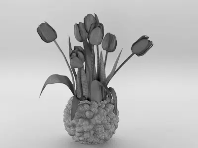 Purple tulips bouquet in a vase 3D model