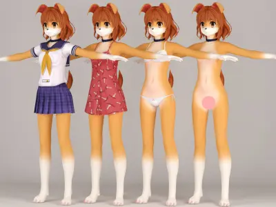 T pose nonrigged model of Inuko anime creature 3D model
