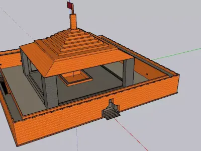 Temple with orange roof Free low-poly 3D model