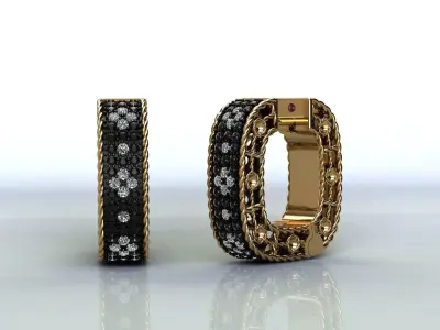 Venetian Princess earring with black and white diamonds 3D print model