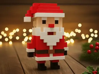 pixel art Santa Claus figurine 3D print model