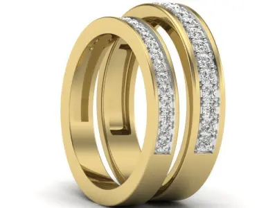 Solitaire Couple Band Ring 3dm stl render detail 3D print model